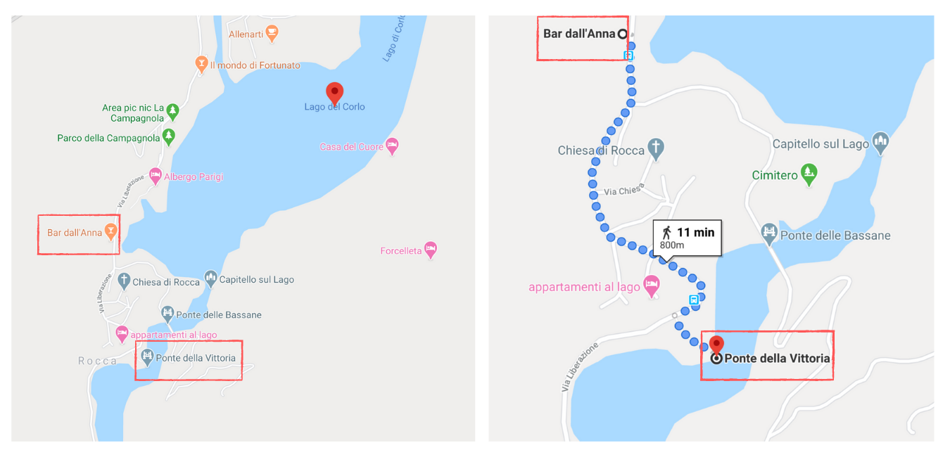 Mappa per parcheggio e inizio sentiero per Fumegai