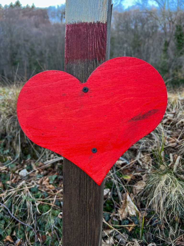 Segnaletica per raggiugere il cuore bianco sul Monte di Ragogna